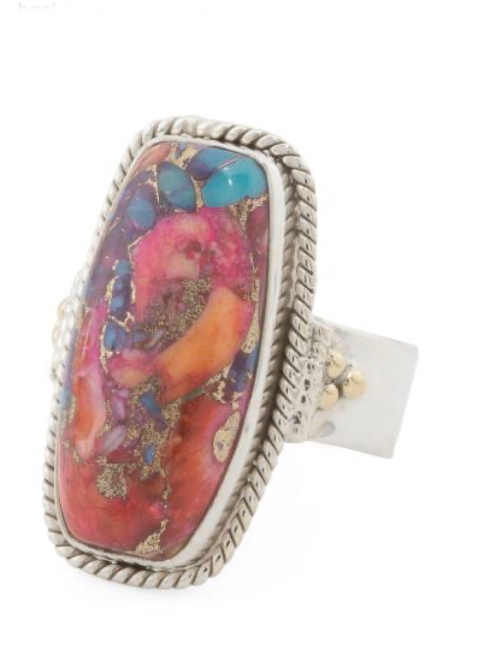 SHIVAM Made In India Sterling Silver And Brass Mohave Turquoise Ring